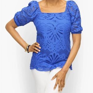 Talbots Cobalt Blue Eyelet Blouse